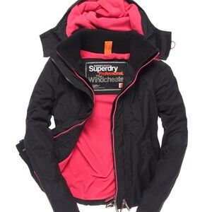 NWT Women's Superdry Dark Gray & Neon Orange/Pink Jacket Fits SMALL!